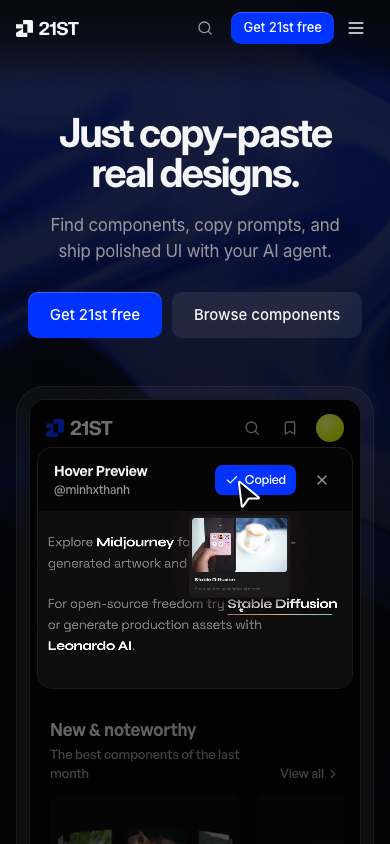 21st home page on a phone