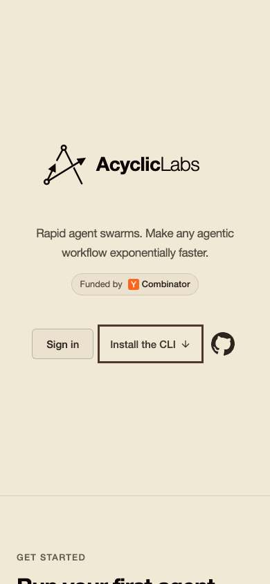 Acyclic Labs home page on a phone