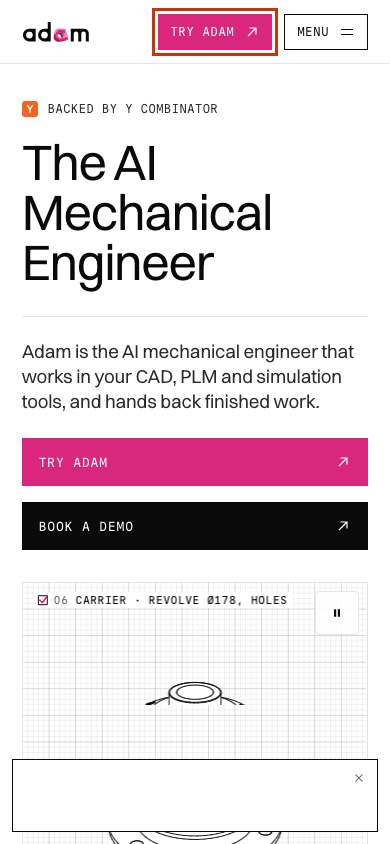 Adam home page on a phone
