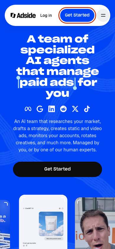 Adside.ai home page on a phone