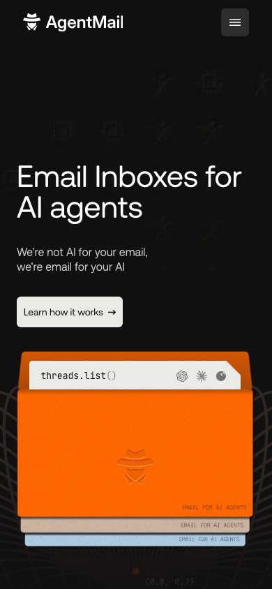 AgentMail home page on a phone