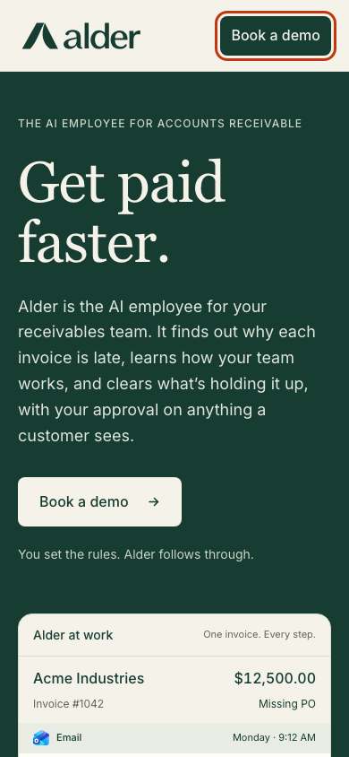 Alder home page on a phone