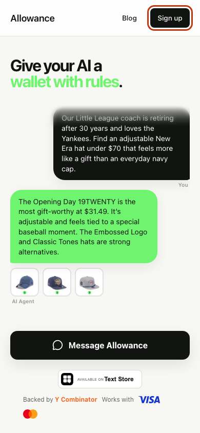 Allowance home page on a phone