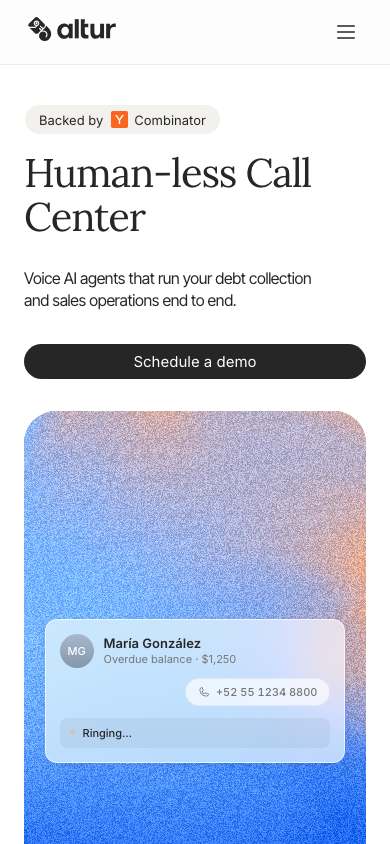 Altur home page on a phone