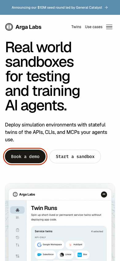 Arga Labs home page on a phone