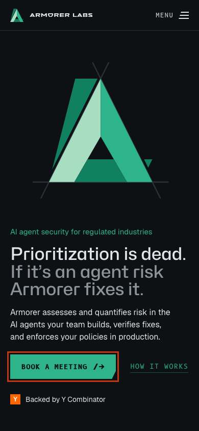Armorer Labs home page on a phone