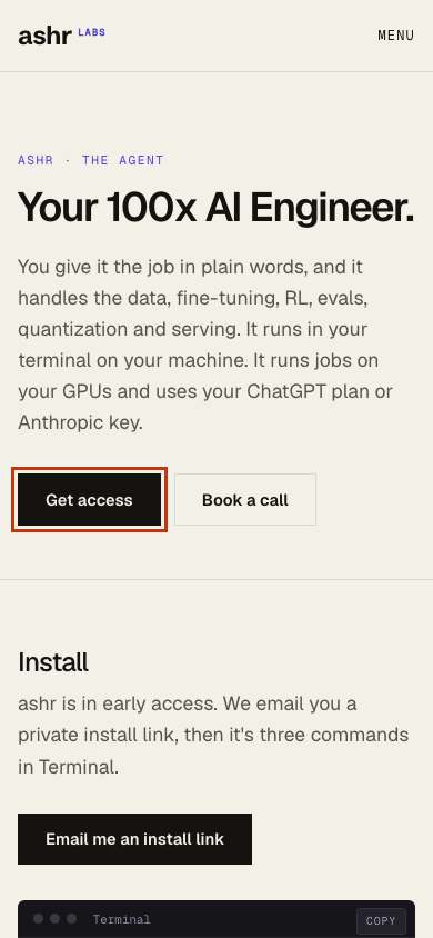 Ashr home page on a phone