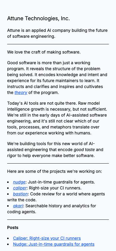 Attune home page on a phone