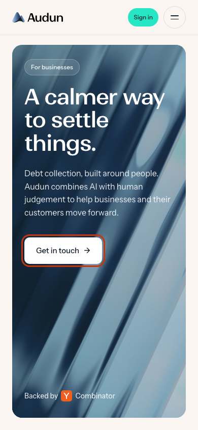 Audun home page on a phone