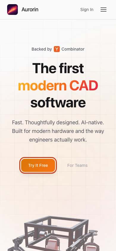 Aurorin CAD home page on a phone