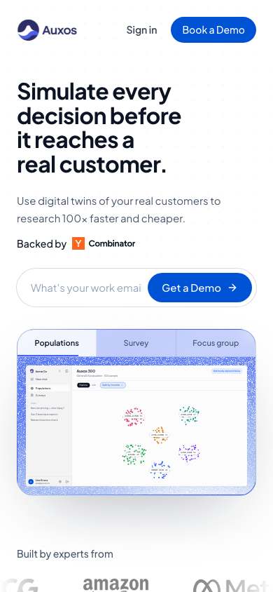 Auxos home page on a phone
