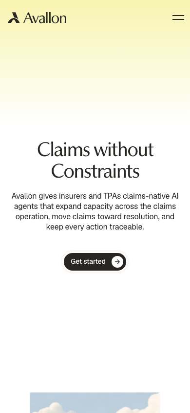 Avallon AI home page on a phone