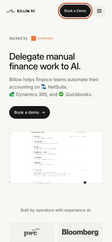 Billow AI Labs home page on a phone