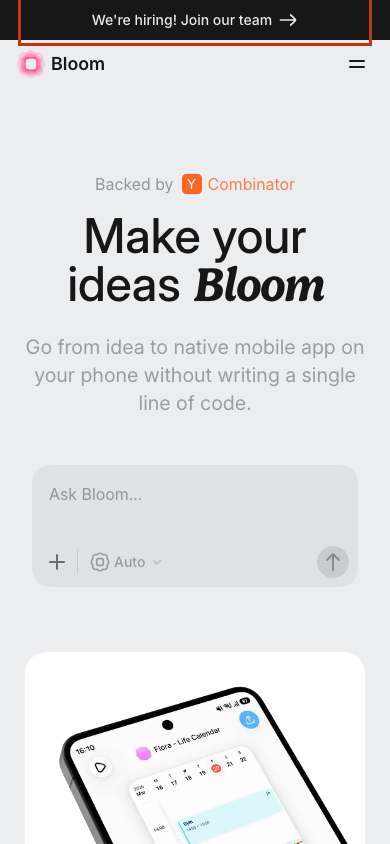 Bloom home page on a phone