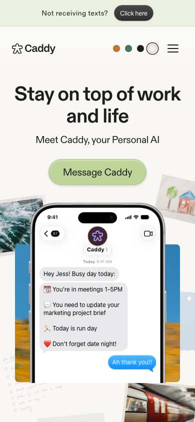 Caddy home page on a phone