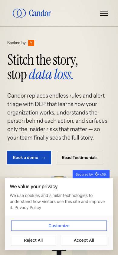 Candor home page on a phone