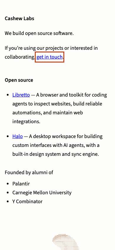 Cashew Labs home page on a phone