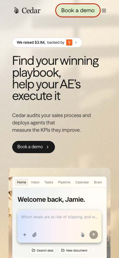 Cedar home page on a phone