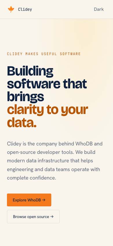 Clidey home page on a phone
