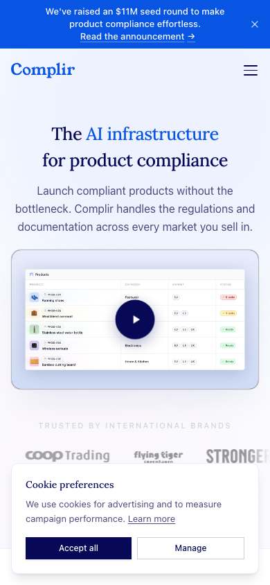 Complir home page on a phone