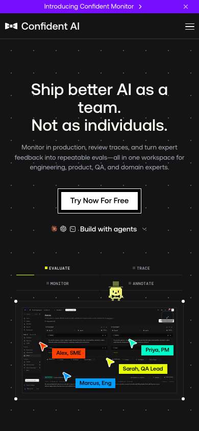 Confident AI home page on a phone