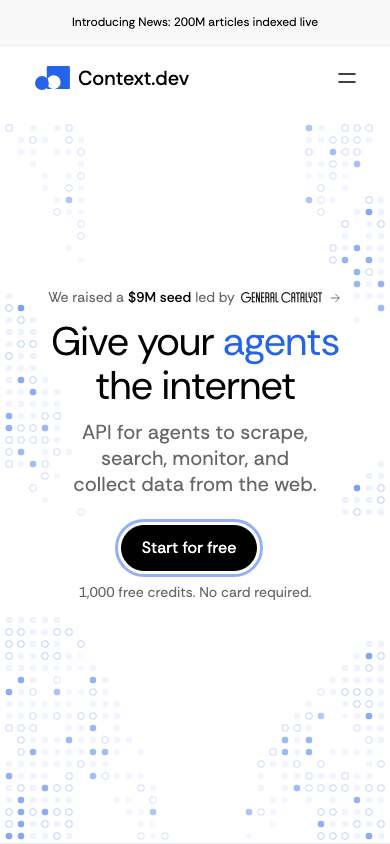 Context.dev home page on a phone