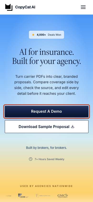 CopyCat AI home page on a phone
