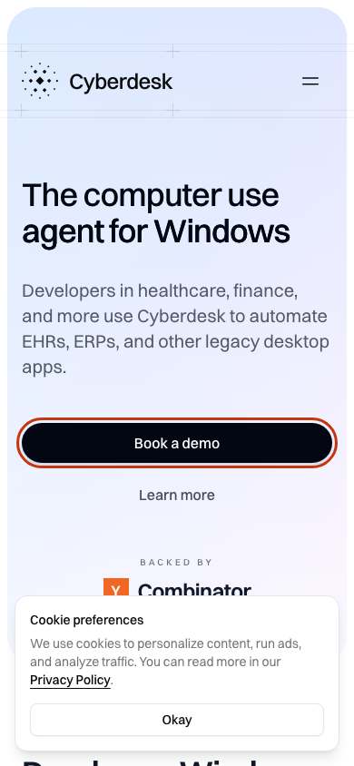 Cyberdesk home page on a phone