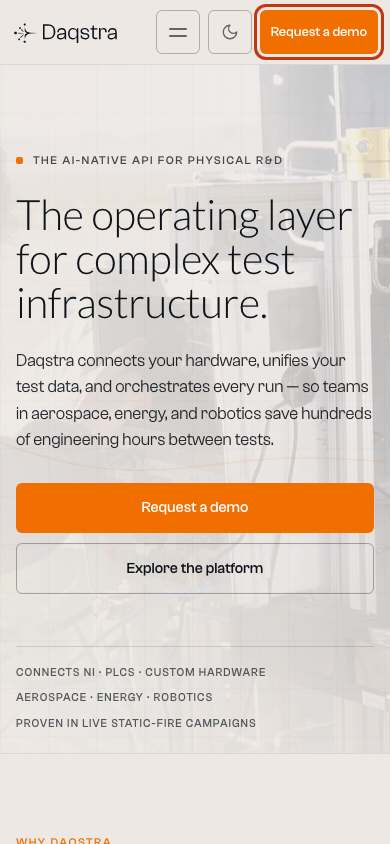 Daqstra home page on a phone