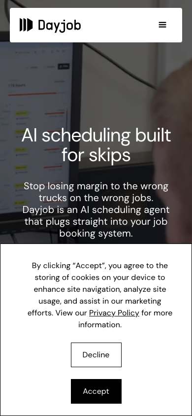 Dayjob home page on a phone
