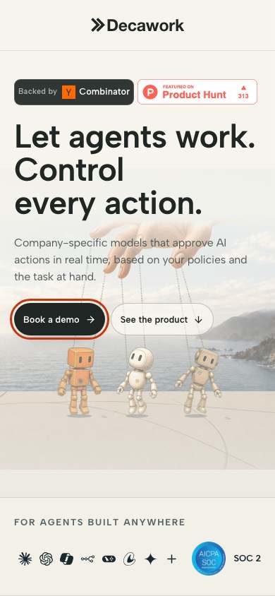 Decawork home page on a phone