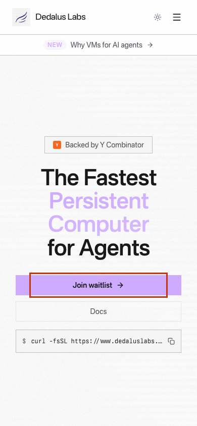 Dedalus Labs home page on a phone