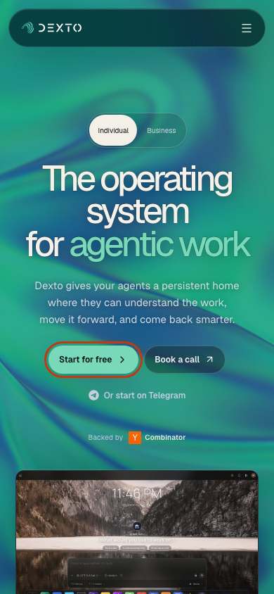 Dexto home page on a phone