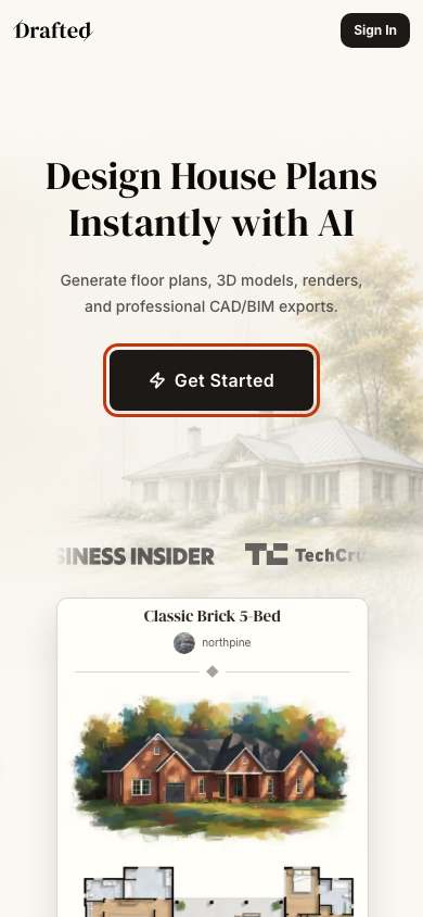 Drafted home page on a phone