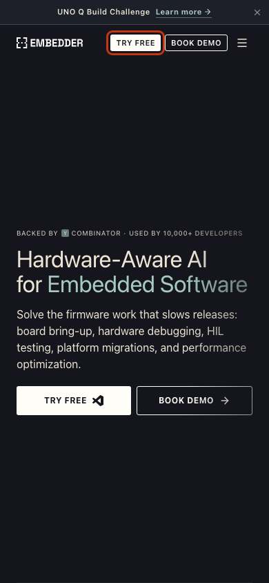 Embedder home page on a phone