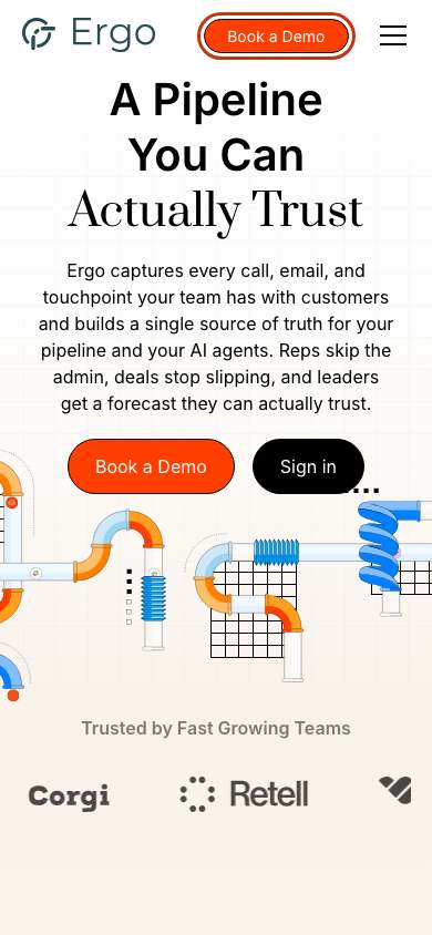 Ergo home page on a phone