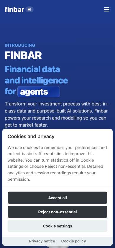 Finbar home page on a phone