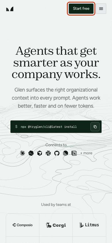 Glen home page on a phone