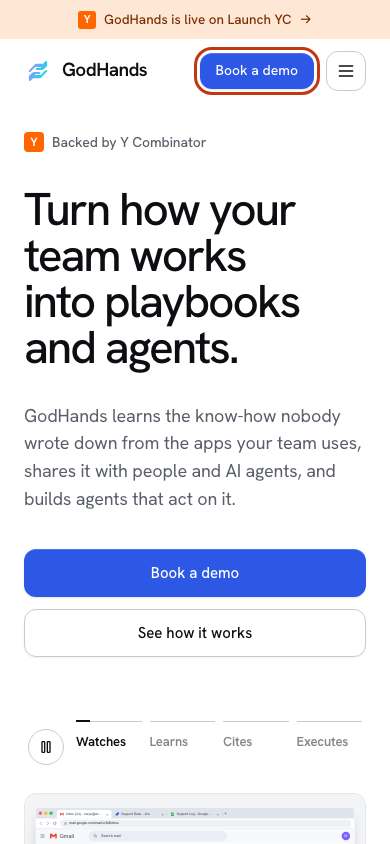 GodHands home page on a phone