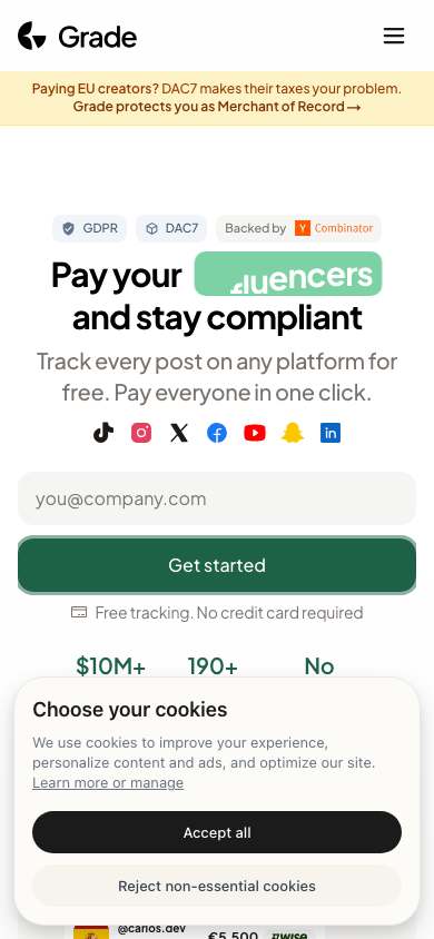 Grade home page on a phone