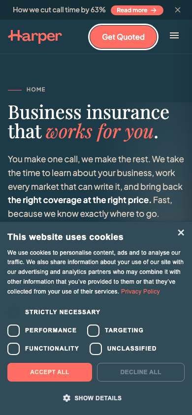Harper home page on a phone