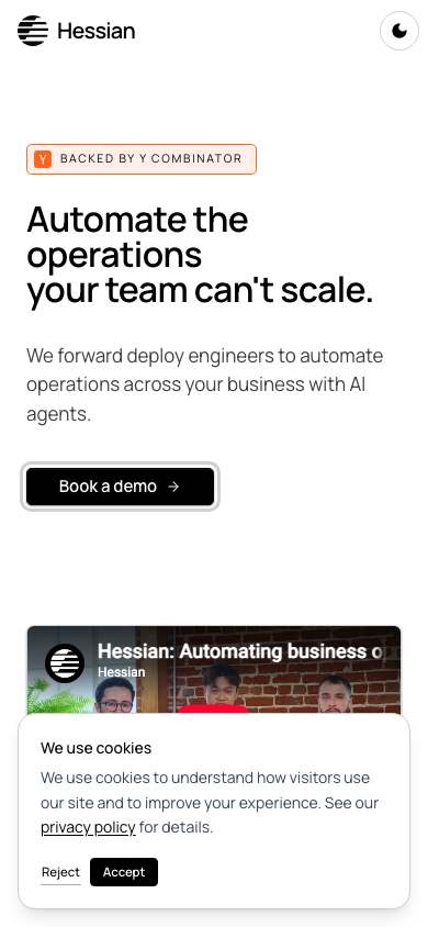 Hessian home page on a phone