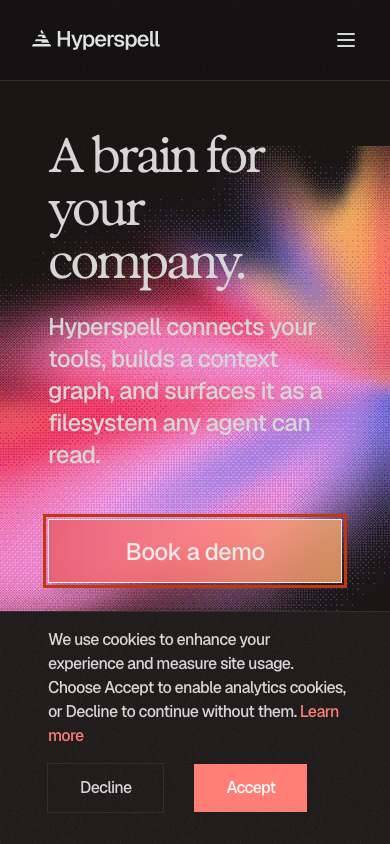 Hyperspell home page on a phone