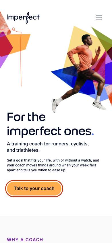 Imperfect home page on a phone