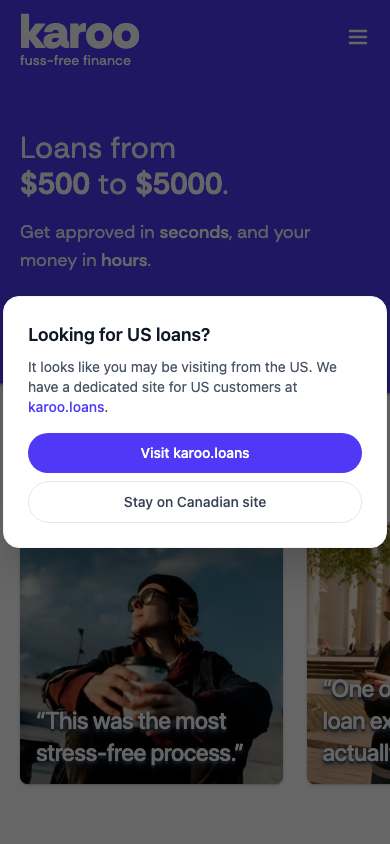 Karoo home page on a phone