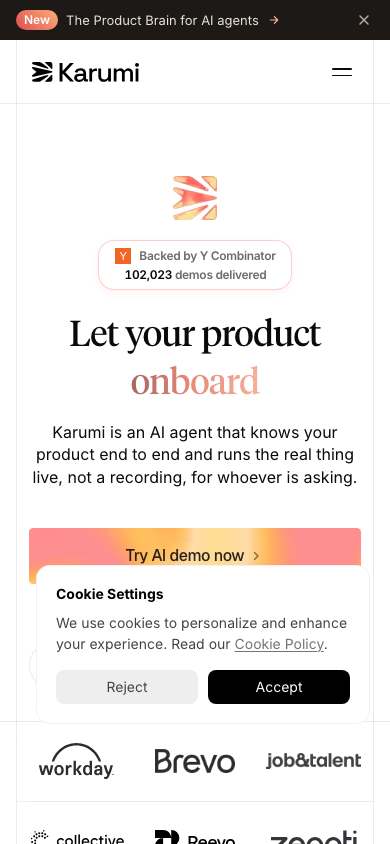 Karumi home page on a phone