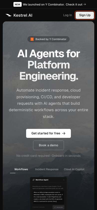 Kestrel AI home page on a phone