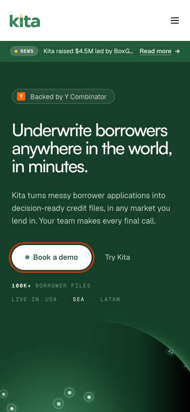 Kita home page on a phone
