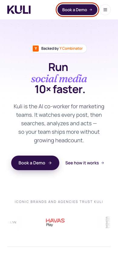 Kuli home page on a phone