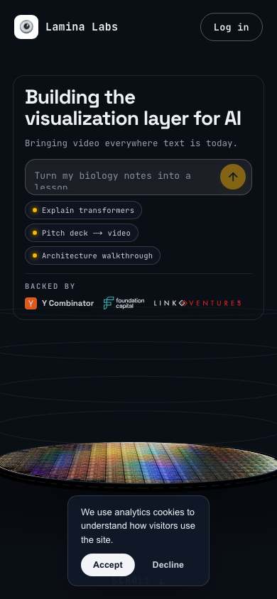 Lamina Labs home page on a phone